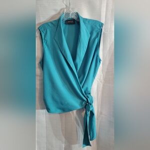 Dana Buchman Teal Sleeveless Wrap Blouse